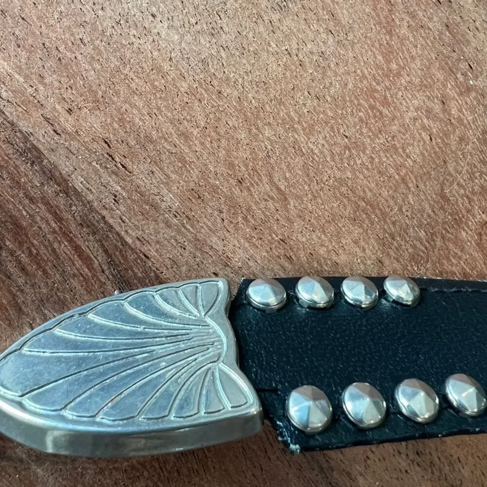 M/L leather belt western silver tone buckle studded black women's Y2K Gothic